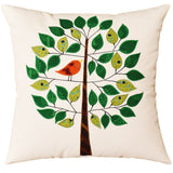 White Tree of Life Bird Decorative Pillow Cover Cotton Applique Work 18