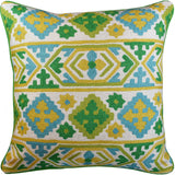Tribal Southwestern Green Decorative Pillow Cover Handembroidered Wool 20x20